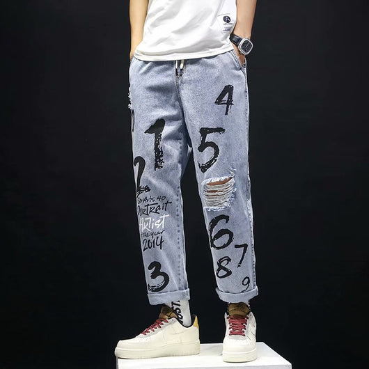 Pantalones Vaqueros Rotos Hombre Joven Estilo Relajado Tendencia Actual - Image 8