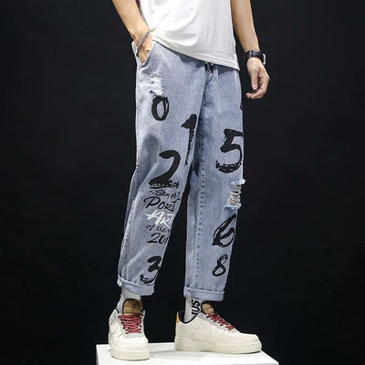 Pantalones Vaqueros Rotos Hombre Joven Estilo Relajado Tendencia Actual - Image 10