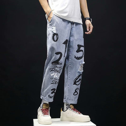 Pantalones Vaqueros Rotos Hombre Joven Estilo Relajado Tendencia Actual - Image 10