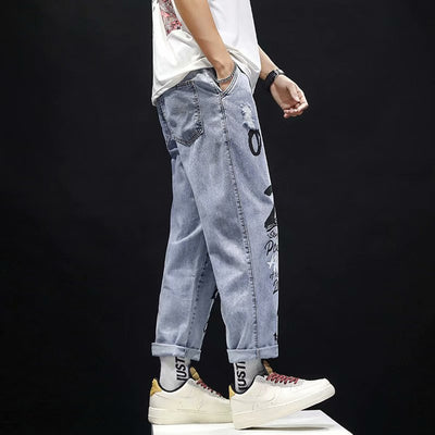 Pantalones Vaqueros Rotos Hombre Joven Estilo Relajado Tendencia Actual - Image 12