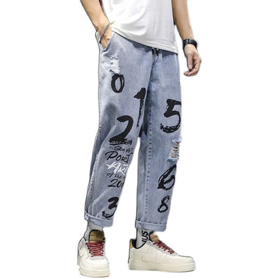 Pantalones Vaqueros Rotos Hombre Joven Estilo Relajado Tendencia Actual - Image 2