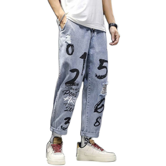 Pantalones Vaqueros Rotos Hombre Joven Estilo Relajado Tendencia Actual