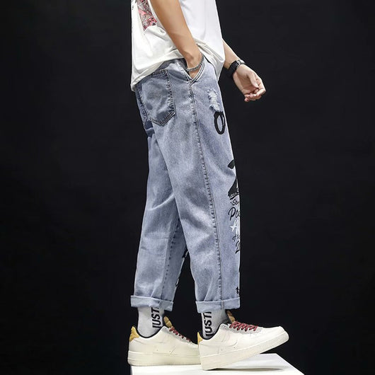 Pantalones Vaqueros Rotos Hombre Joven Estilo Relajado Tendencia Actual - Image 6