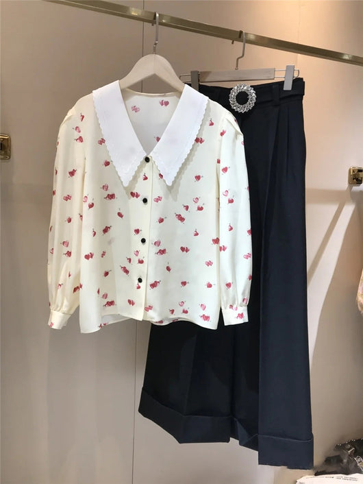 Camisa Suelta con Cuello Solapa y Estampado de Corazones Bordados - Image 9