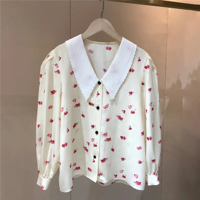 Camisa Suelta con Cuello Solapa y Estampado de Corazones Bordados - Image 8
