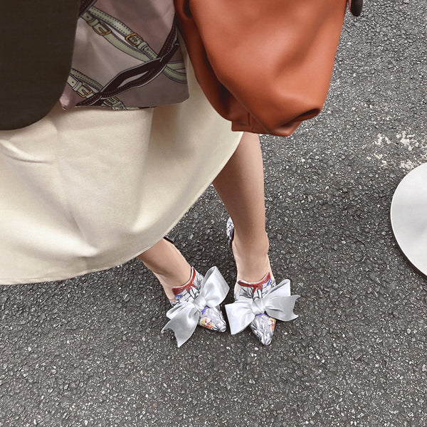 Sandalias de Cuero con Moño Elegante - Zapatos Femeninos de Temperamento