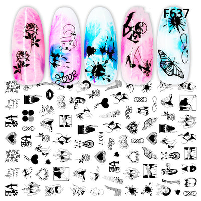 Stickers de Uñas Geométricos Blanco y Negro Estilo Europeo