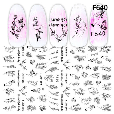 Stickers de Uñas Geométricos Blanco y Negro Estilo Europeo - Image 9