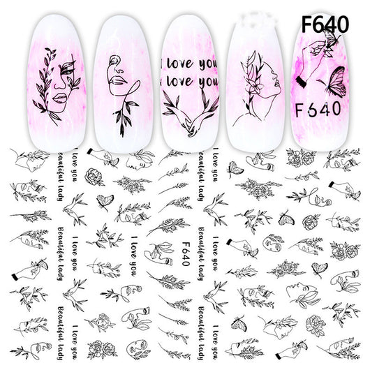 Stickers de Uñas Geométricos Blanco y Negro Estilo Europeo - Image 9