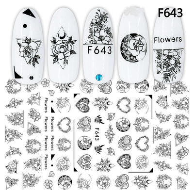 Stickers de Uñas Geométricos Blanco y Negro Estilo Europeo - Image 5