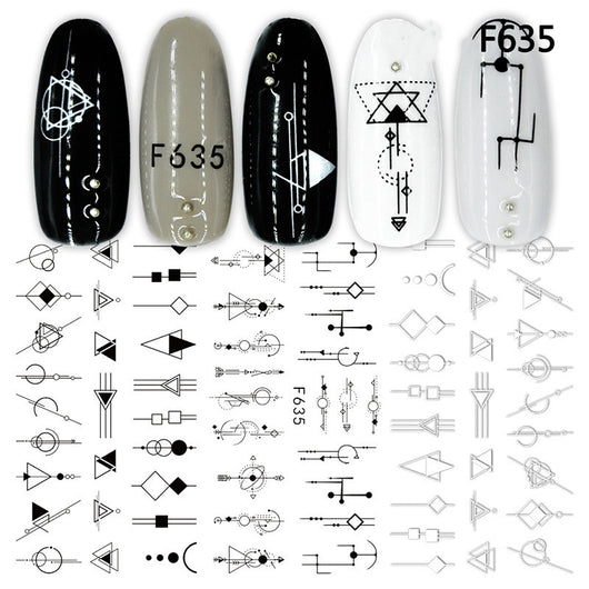 Stickers de Uñas Geométricos Blanco y Negro Estilo Europeo - Image 4