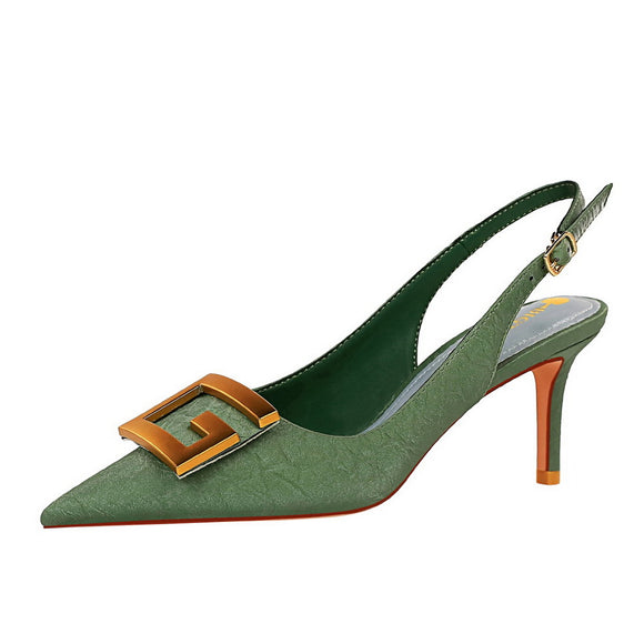 Zapatos con Correa Hueca y Hebilla Cuadrada Metálica