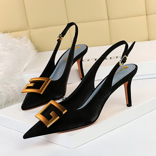 Zapatos con Correa Hueca y Hebilla Cuadrada Metálica