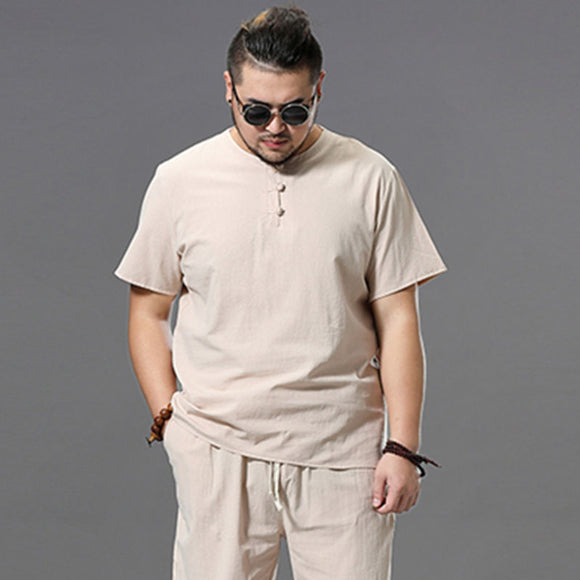 Loose Cotton Linen T-Shirt - Short Sleeve Plus Size