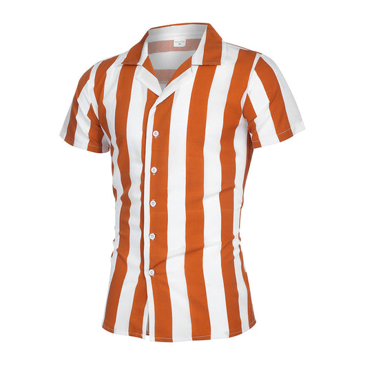 Camisa Slim Fit Rayas Bloques de Color Manga Corta para Hombre - Image 13