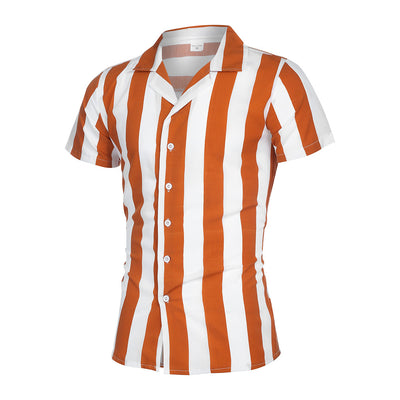 Camisa Slim Fit Rayas Bloques de Color Manga Corta para Hombre - Image 8