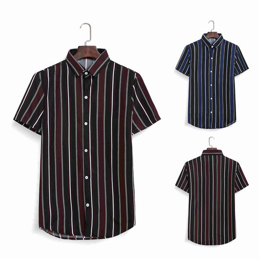 Camisa Casual de Playa Hombre - Diseño a Rayas Bloques de Color Manga Corta