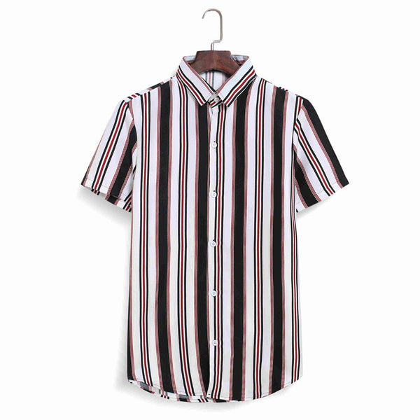 Camisa Casual de Playa Hombre - Diseño a Rayas Bloques de Color Manga Corta
