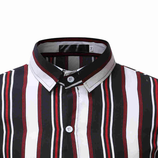 Camisa Casual de Playa Hombre - Diseño a Rayas Bloques de Color Manga Corta - Image 3