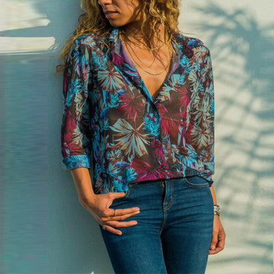 Blusa Estampada Calada Transparente Sexy