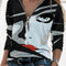 Playera Mujer Cuello V Estampado Rostro Abstracto Vintage
