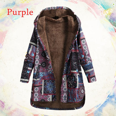 Chaqueta de Algodón Talla Grande con Estampado Floral Étnico Retro - Image 5