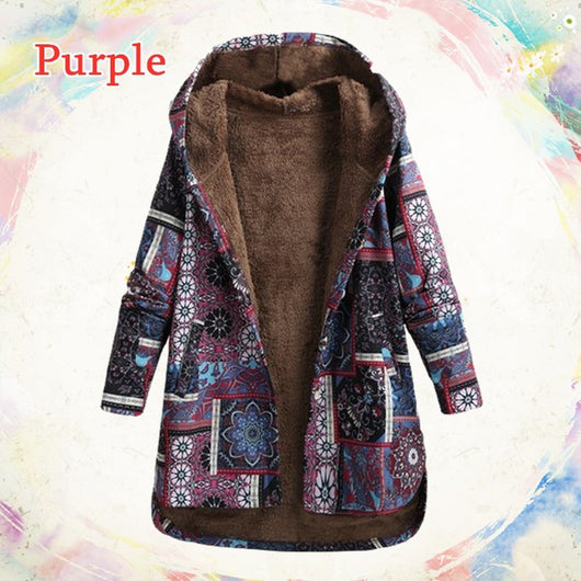 Chaqueta de Algodón Talla Grande con Estampado Floral Étnico Retro - Image 5