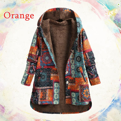 Chaqueta de Algodón Talla Grande con Estampado Floral Étnico Retro - Image 4