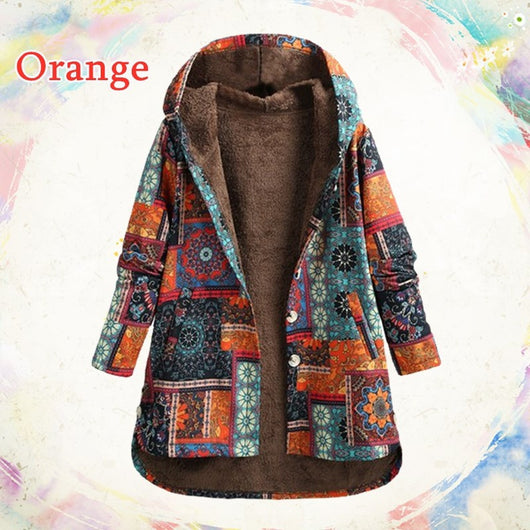 Chaqueta de Algodón Talla Grande con Estampado Floral Étnico Retro - Image 4
