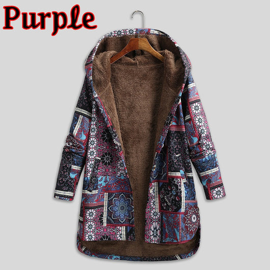 Chaqueta de Algodón Talla Grande con Estampado Floral Étnico Retro - Image 3