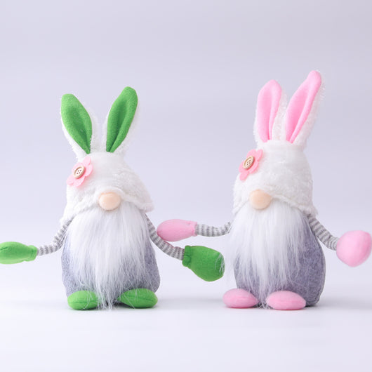 Muñeca Conejo de Pascua con Flores - Adorno Elfo Decorativo para el Hogar