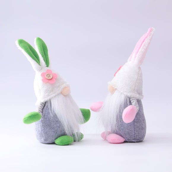 Muñeca Conejo de Pascua con Flores - Adorno Elfo Decorativo para el Hogar