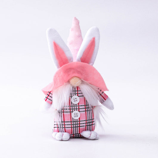 Muñeca Duende Conejito de Orejas Rosas a Cuadros - Adorno Decorativo - Image 7