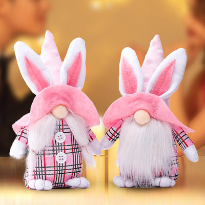 Muñeca Duende Conejito de Orejas Rosas a Cuadros - Adorno Decorativo