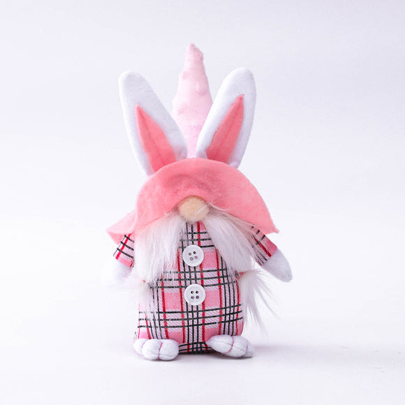 Muñeca Duende Conejito de Orejas Rosas a Cuadros - Adorno Decorativo