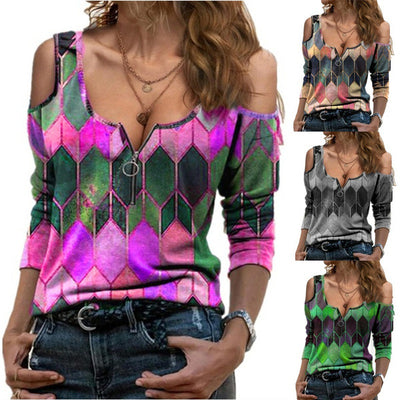 Blusa Estampada Hombros Descubiertos Manga Larga - Image 7