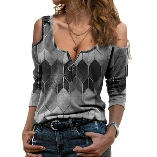 Blusa Estampada Hombros Descubiertos Manga Larga - Image 8