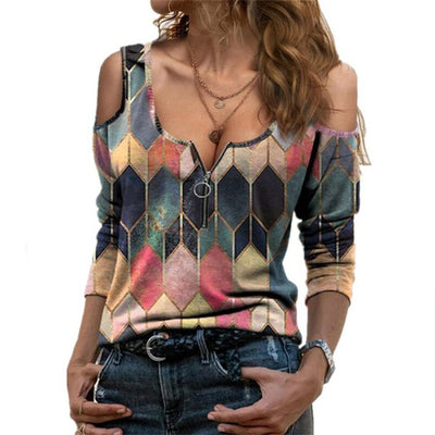 Blusa Estampada Hombros Descubiertos Manga Larga - Image 11