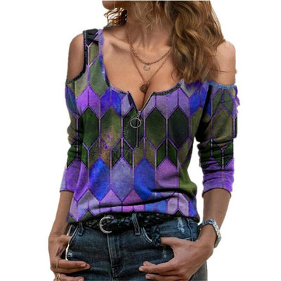 Blusa Estampada Hombros Descubiertos Manga Larga - Image 9