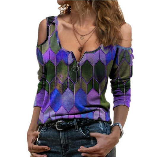 Blusa Estampada Hombros Descubiertos Manga Larga - Image 9