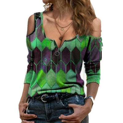 Blusa Estampada Hombros Descubiertos Manga Larga - Image 2