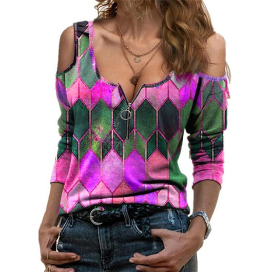 Blusa Estampada Hombros Descubiertos Manga Larga - Image 6