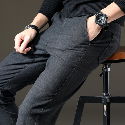 Pantalones Casuales Elásticos a Cuadros Oscuros para Hombre - Image 12
