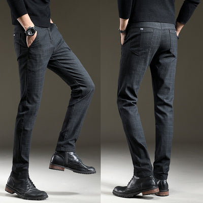 Pantalones Casuales Elásticos a Cuadros Oscuros para Hombre - Image 6
