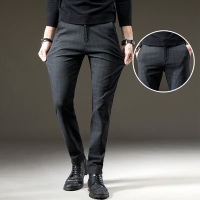 Pantalones Casuales Elásticos a Cuadros Oscuros para Hombre - Image 7