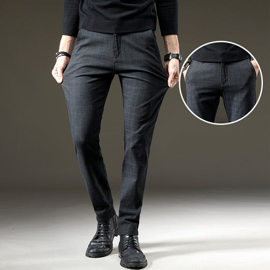 Pantalones Casuales Elásticos a Cuadros Oscuros para Hombre - Image 7