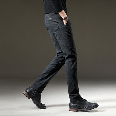 Pantalones Casuales Elásticos a Cuadros Oscuros para Hombre - Image 3