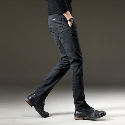 Pantalones Casuales Elásticos a Cuadros Oscuros para Hombre - Image 3