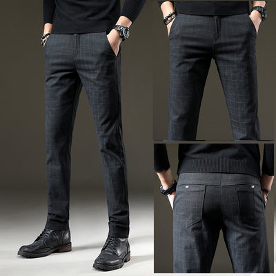 Pantalones Casuales Elásticos a Cuadros Oscuros para Hombre - Image 5