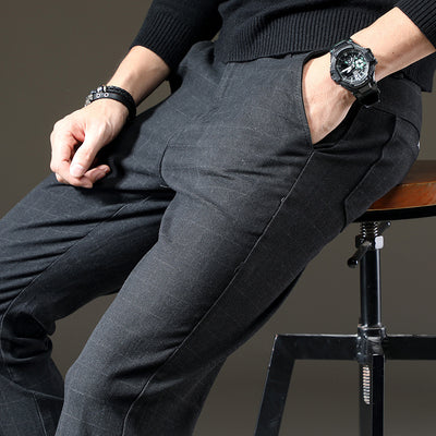 Pantalones Casuales Elásticos a Cuadros Oscuros para Hombre - Image 4